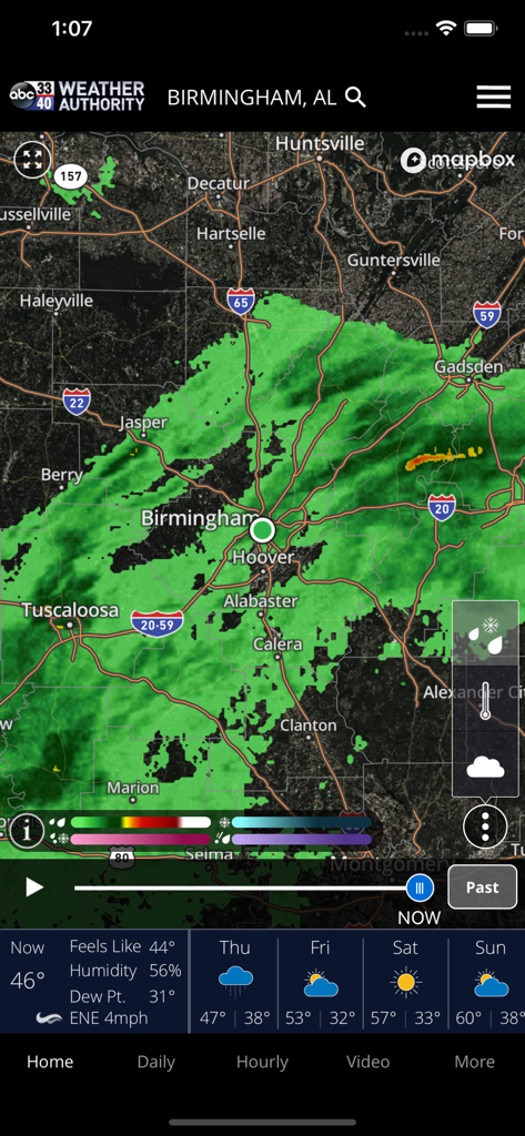 3340 Weather - High resolution radar map and daily weather forecast for Birmingham Alabama on the 3340 Weather mobile app