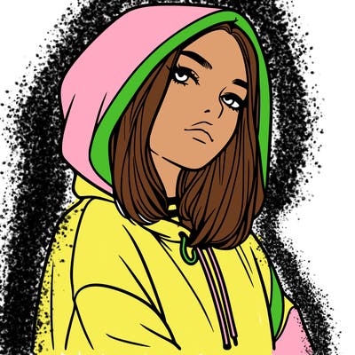 a realistic girl in a hoodie