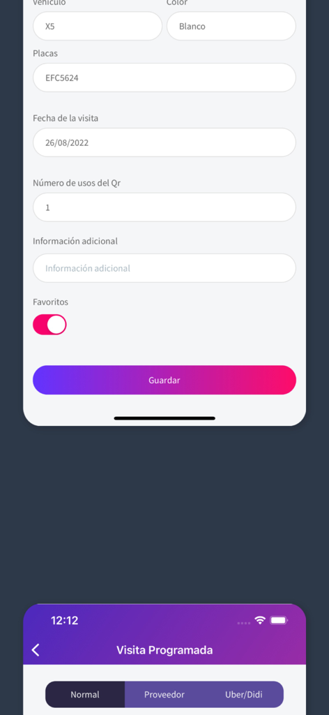 FracX Net App-Oberfläche zur Planung von Besuchen und zur Registrierung von Fahrzeuginformationen