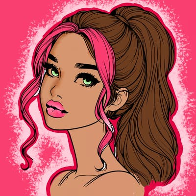 realistic girl with a ponytail on her hair and lips