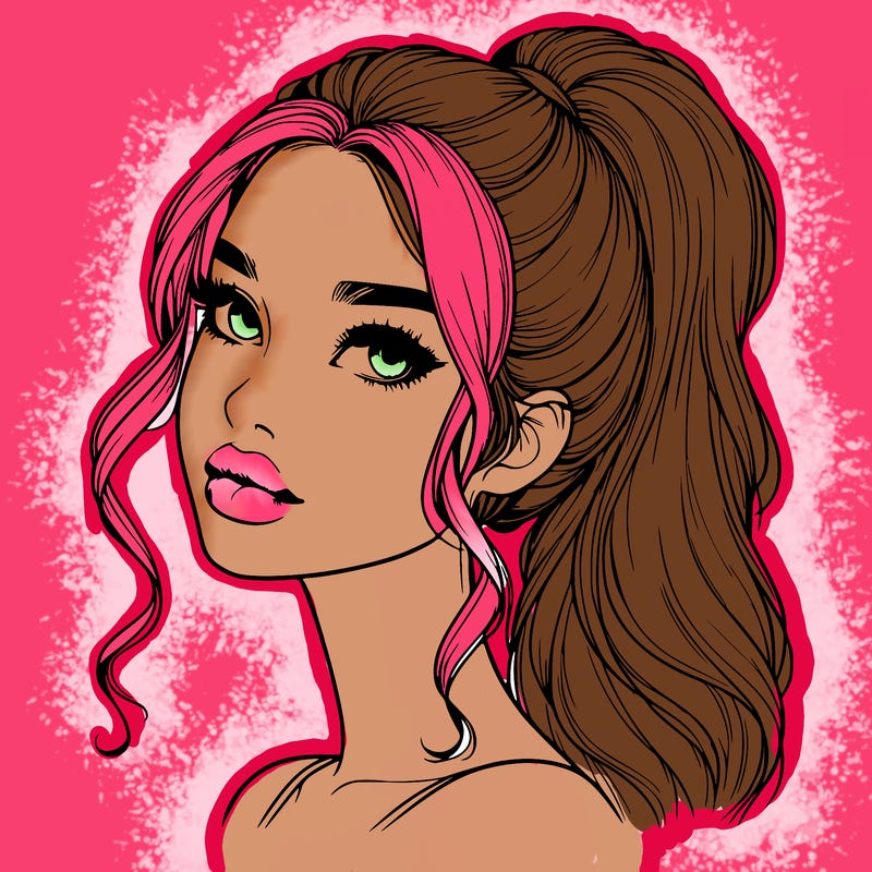 realistic girl with a ponytail on her hair and lips