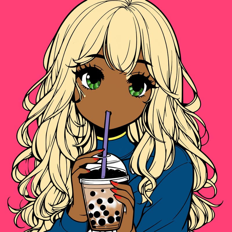 realistic girl drink a boba