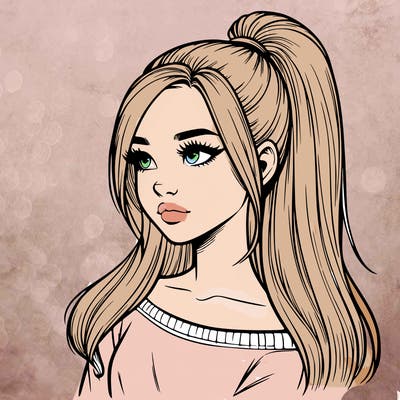 realistic girl with a high ponytail