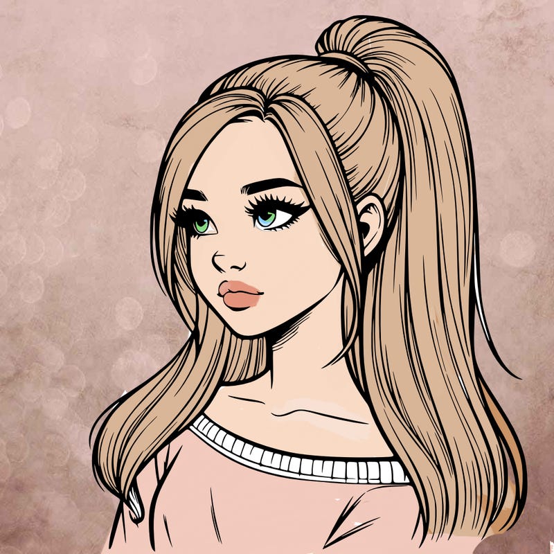 realistic girl with a high ponytail