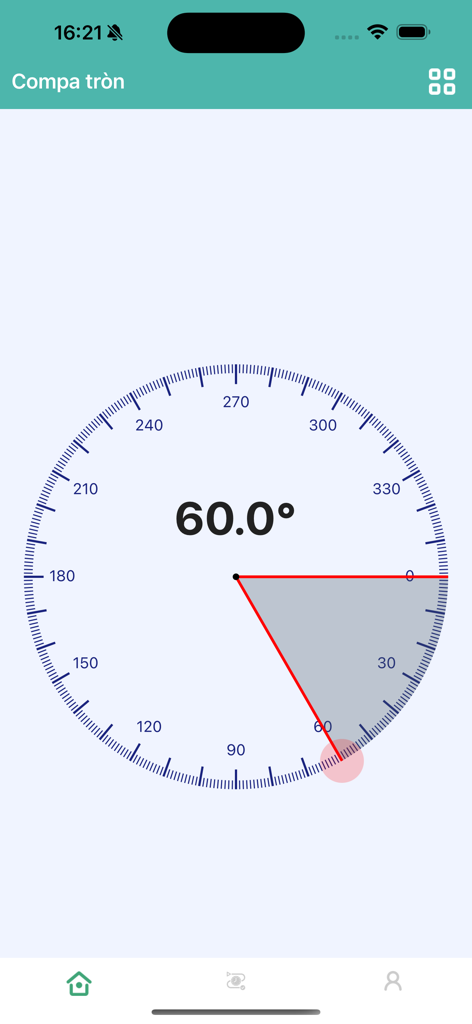 ToolX: Pocket Measure Ultimate - Interface of the ToolX 360 degree protractor tool showing a 60 degree angle measurement
