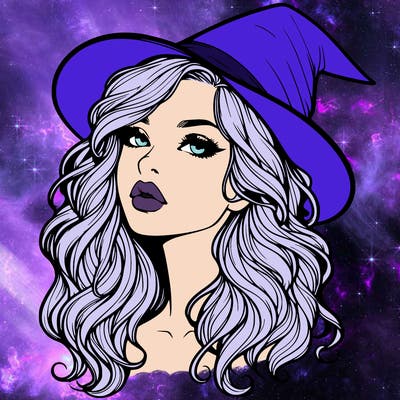 realistic witch girl with wavy hair and lips