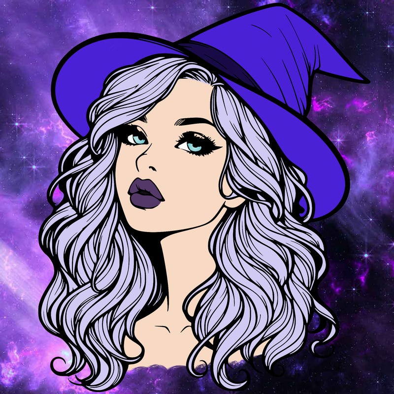 realistic witch girl with wavy hair and lips