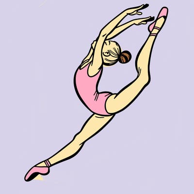 gymnast doing a leap in a leotard with a bent back leg