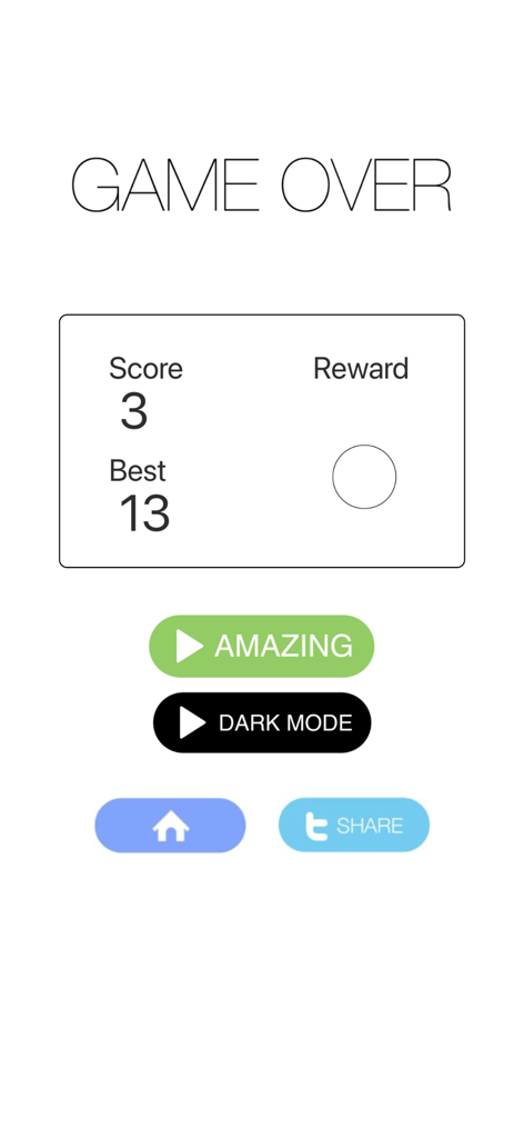 Amazing Bricks game over screen showing current score and best score