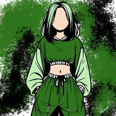 realistic girl faceless with baggy pants and a crop top