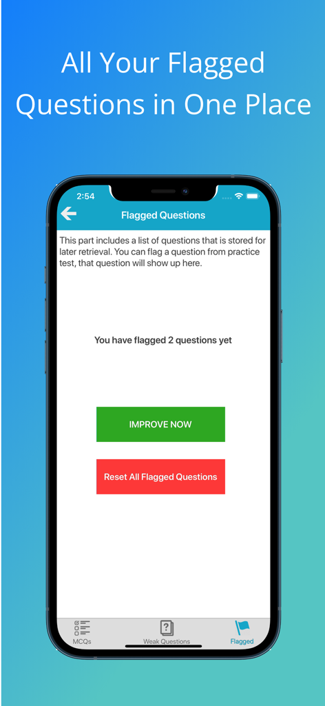 Mobile app interface of Integumentary System Quizzes showing the flagged questions section for personalized review.