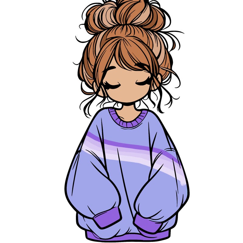 girl with baggy sweatshirt and messy bun
