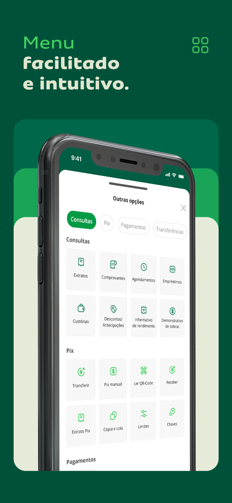 CrediSIS Internet Banking - Interfaz de la aplicación CrediSIS Banca por Internet mostrando un menú intuitivo con secciones para consultas de cuenta, transferencias PIX y opciones de pago