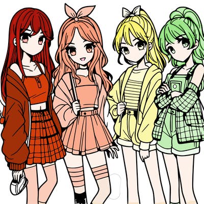 teen manga girls group of 4