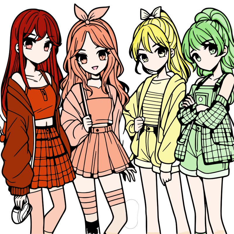 teen manga girls group of 4