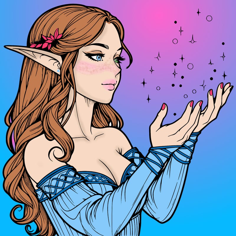 realistic elf girl doing magic