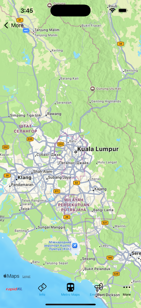 Live-Stadtkarte von Kuala Lumpur und Umgebung in der U-Bahn-Navigations-App