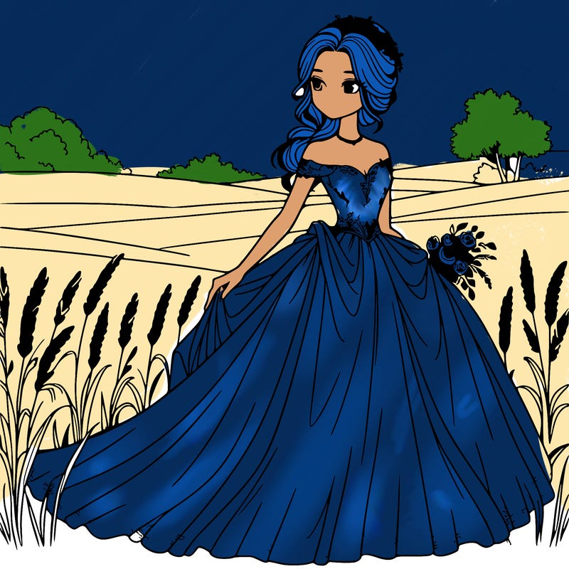 woman in gown in a field