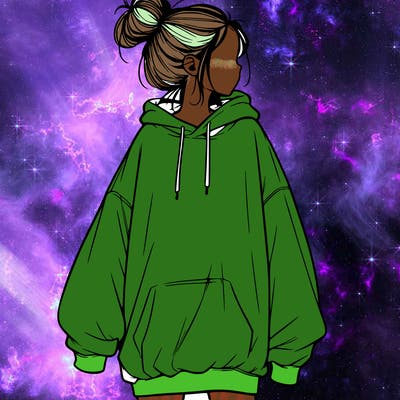 realistic girl with a oversized sweatshirt on and a bun