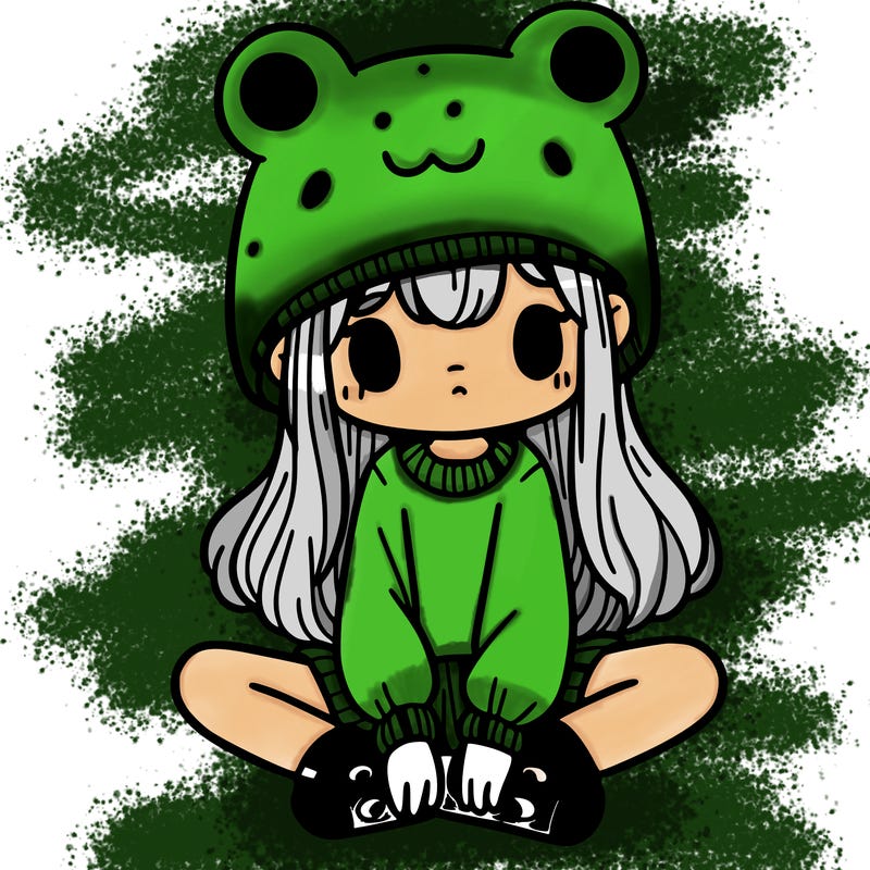 a girl wearing a frog hat and some frog socks