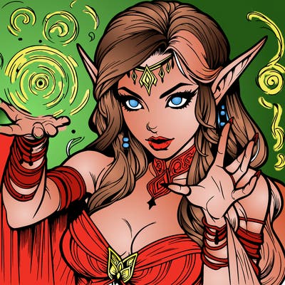 realistic scary beautiful elf sorceress casting spell