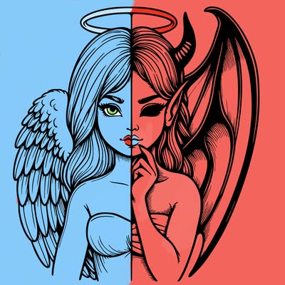 realistic angel half demon