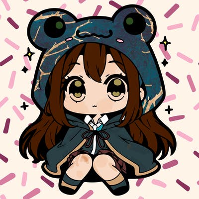 chibi girl with frog hoodie