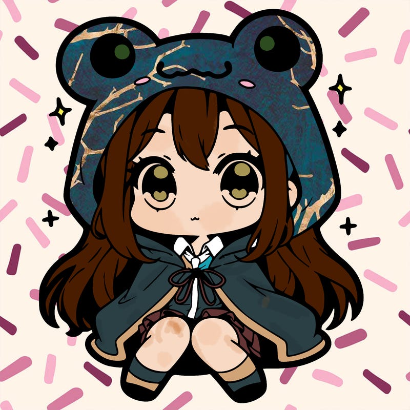 chibi girl with frog hoodie