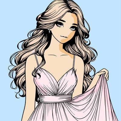 realistic girl in flowy silky prom dress