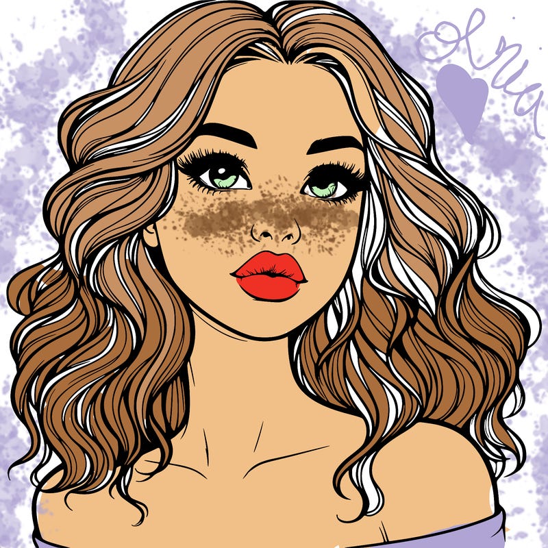 realistic girl with wavy hair and lips
