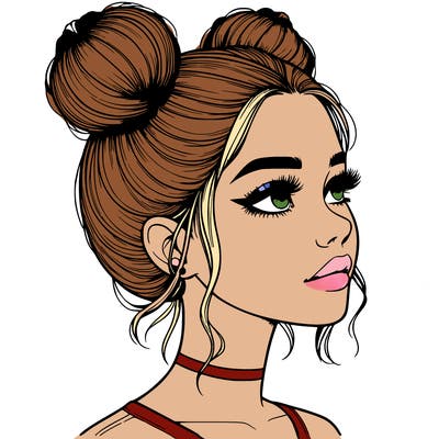 realistic girl with buns on the top of her head