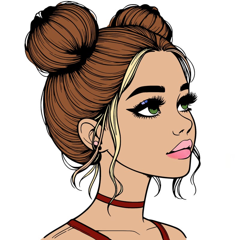 realistic girl with buns on the top of her head