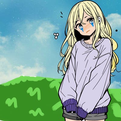 manga teen girl  in a sweater and baggy pants