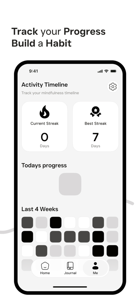 Mirra: Affirmation & Gratitude - Mirra app activity timeline showing habit streaks and daily progress tracking grid