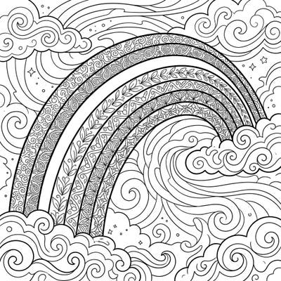 Discover the mesmerizing beauty of a secondary rainbow with this intricate adult coloring page. Dive into a world of detailed patterns and swirling skies designed to soothe your mind and spark your artistic flair.