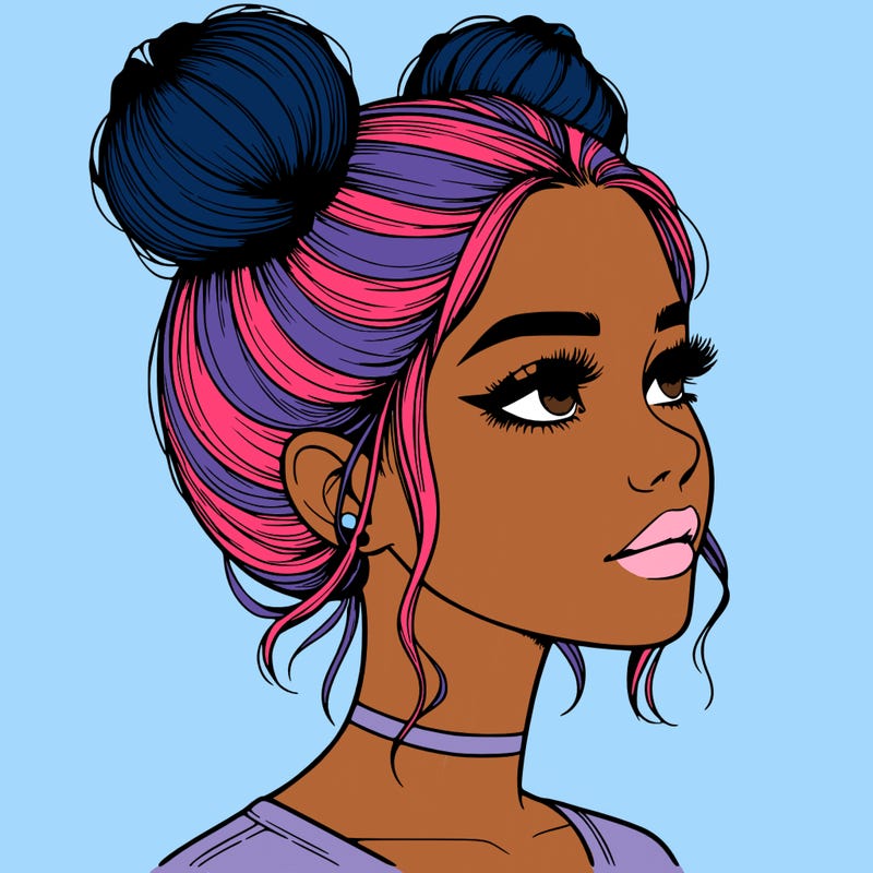 realistic girl with buns on the top of her head