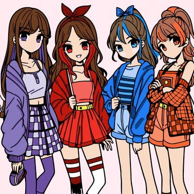 teen manga girls group of 4