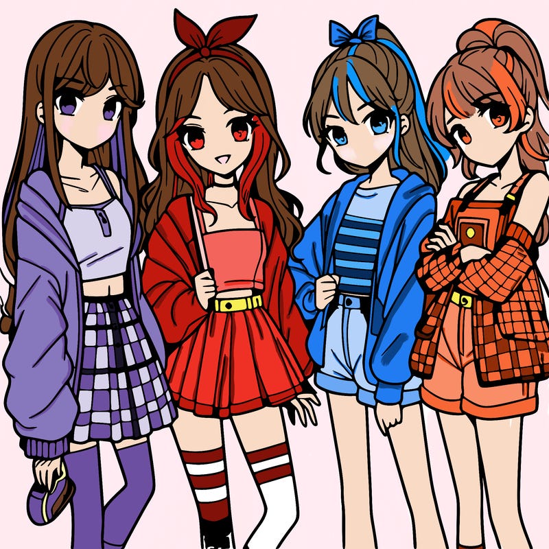 teen manga girls group of 4