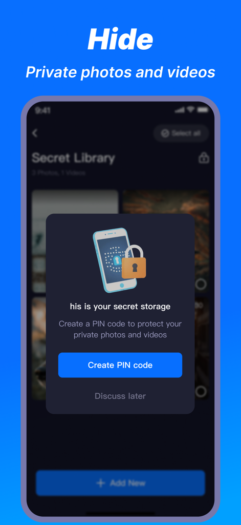 Cleaner Master Pro-Cleanup App - Interfaz de biblioteca secreta para ocultar fotos y videos privados con protección de código PIN en la aplicación Cleaner Master Pro