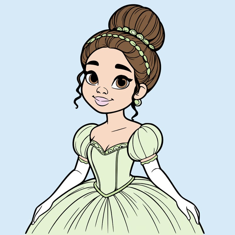 a single african american woman with a bun and a realistic fairy tale dress