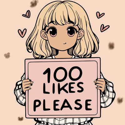 a girl holding a sign saying 100 likes please
