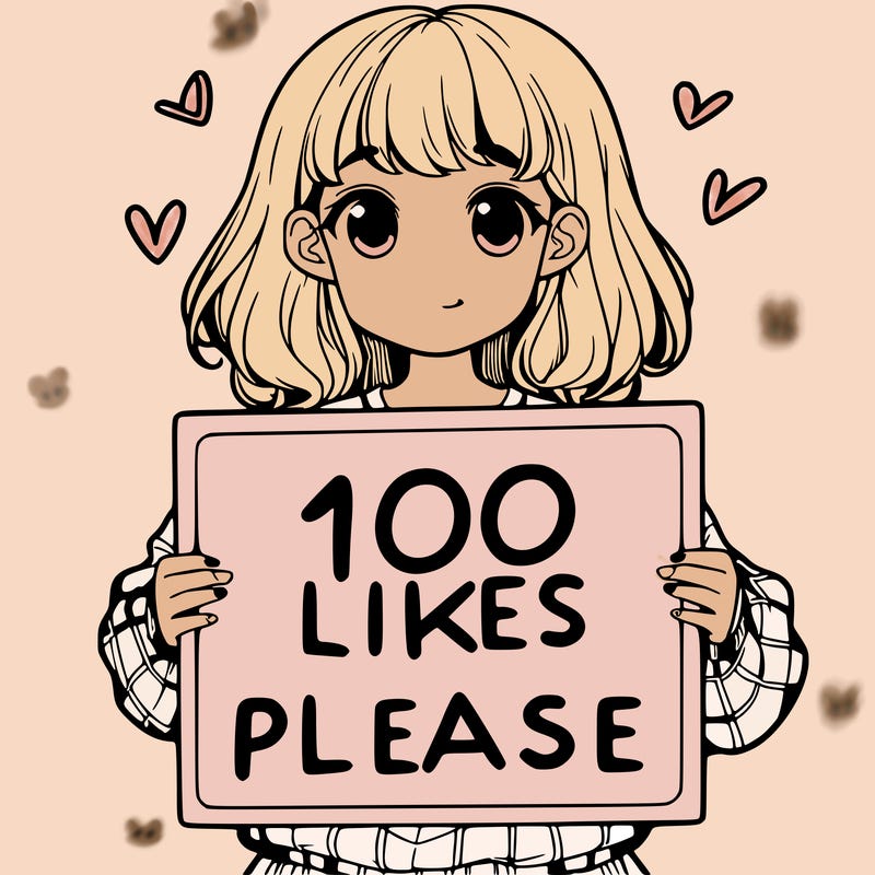 a girl holding a sign saying 100 likes please