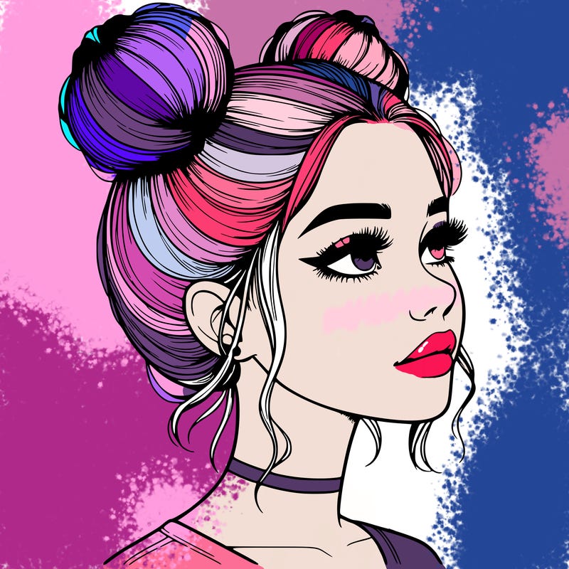 realistic girl with buns on the top of her head