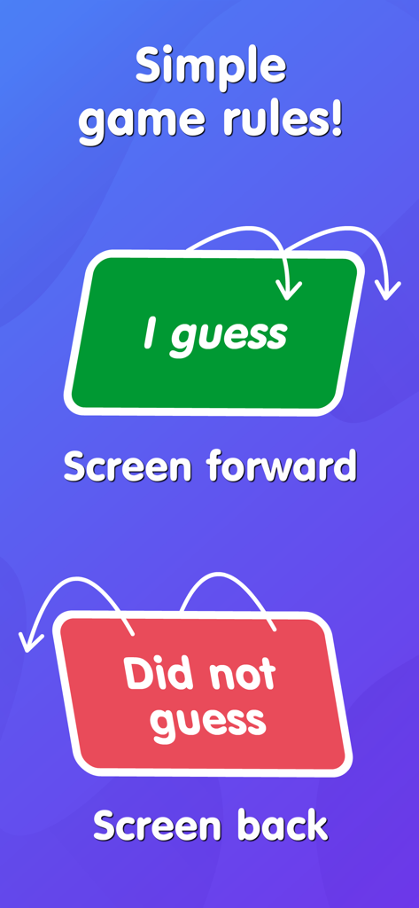 휴대폰을 앞으로 기울여 맞히거나 뒤로 기울여 건너뛰는 제스처 게임 규칙을 보여주는 안내 그래픽