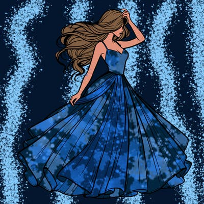 realistic woman with dress flowing in the wind