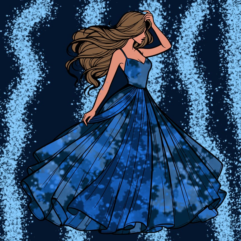 realistic woman with dress flowing in the wind
