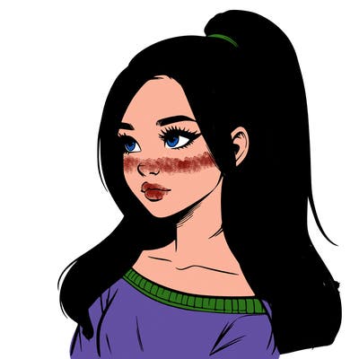 realistic girl with a high ponytail