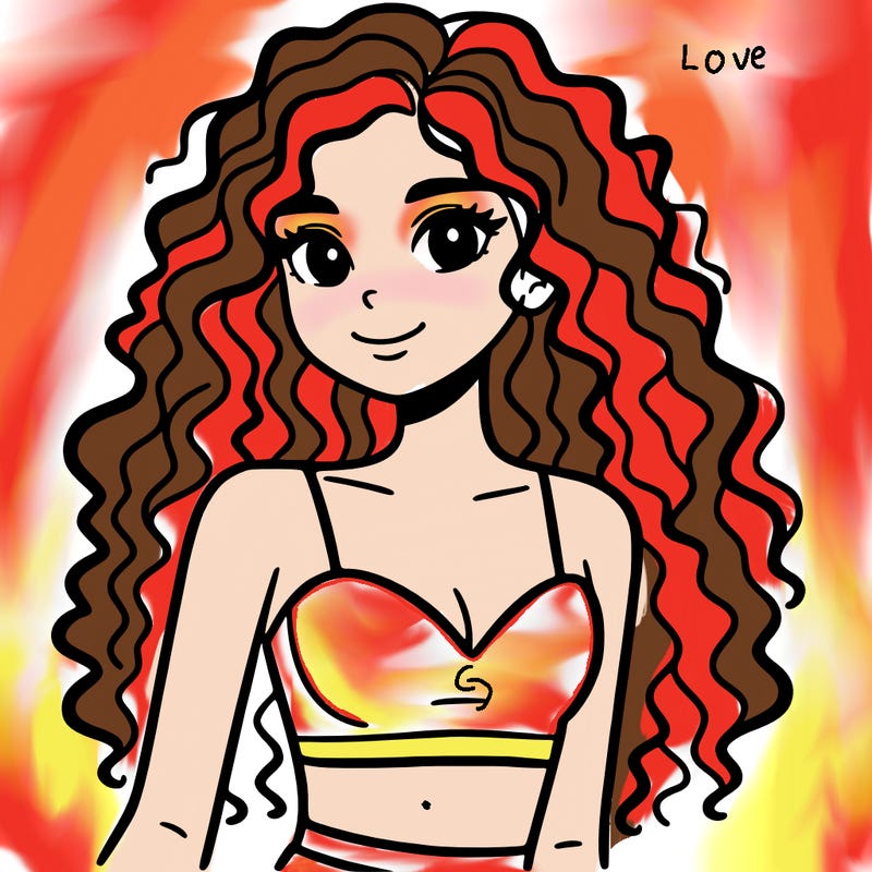 girl with long curly hair in crop top