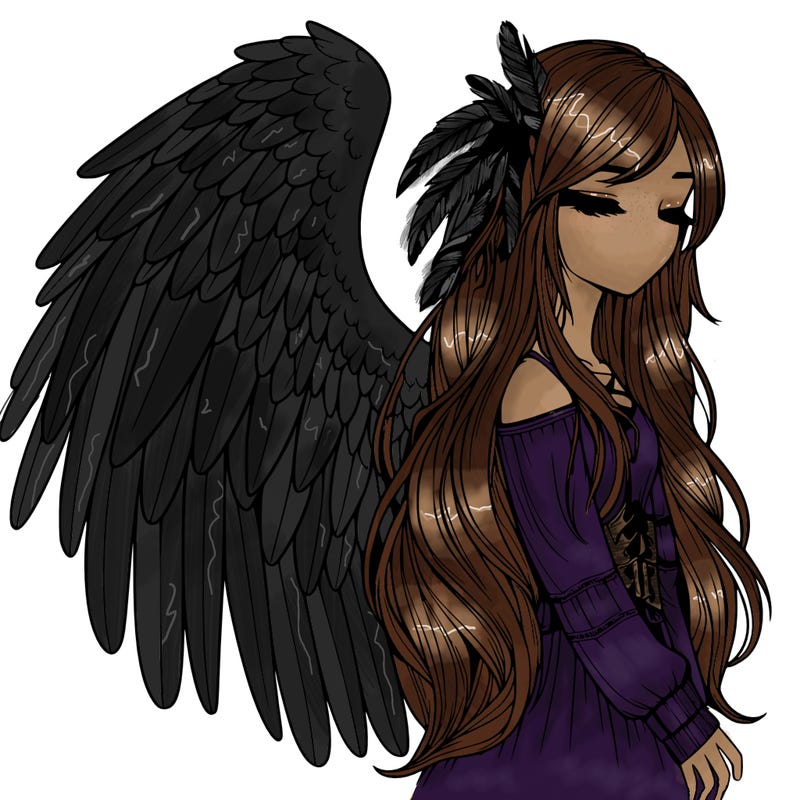 realistic girl with bird wings and some feathers in her hair