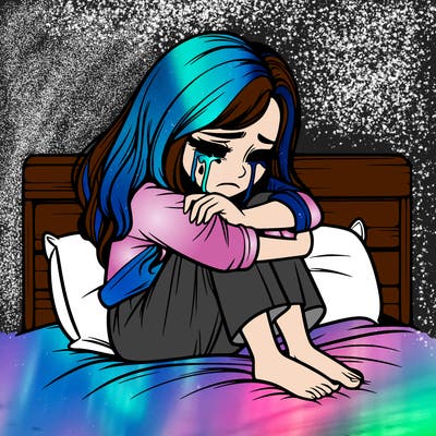 realistic girl crying on her bed over a break up